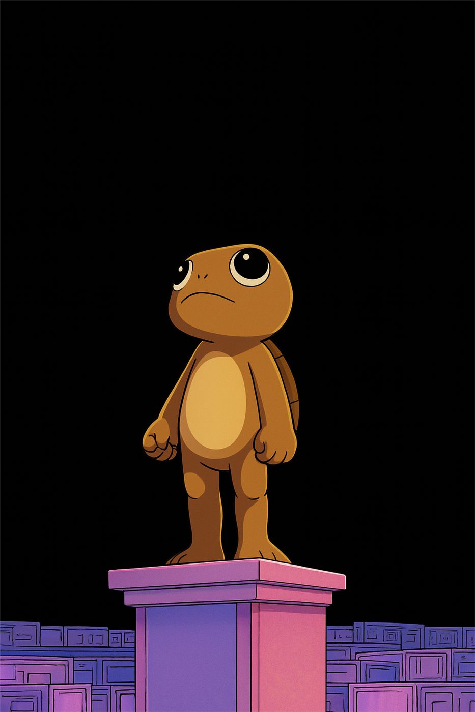 Gabo standing on a pedestal like a monument